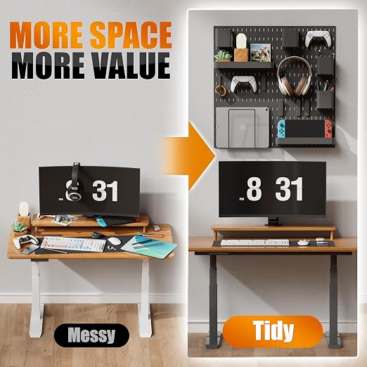Wall Organizer Set 4 Pack 11"x11" No-Drill Peg Board Pannels with 16 Hooks & Bins Modular Pegboard Wall Organization for Gaming Room Home Office Craft Room and Kitchen, Black - Image 4