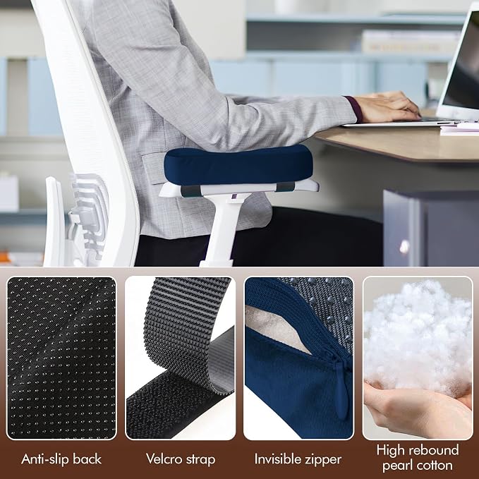 WdFour 2-Pack Non-Slip Armrest Pads for Office & Gaming Chairs - Ergonomic Forearm Support Pillow for Desk, Computer & Wheelchair, Pressure Relief Cushions (Navy Blue) - Image 3