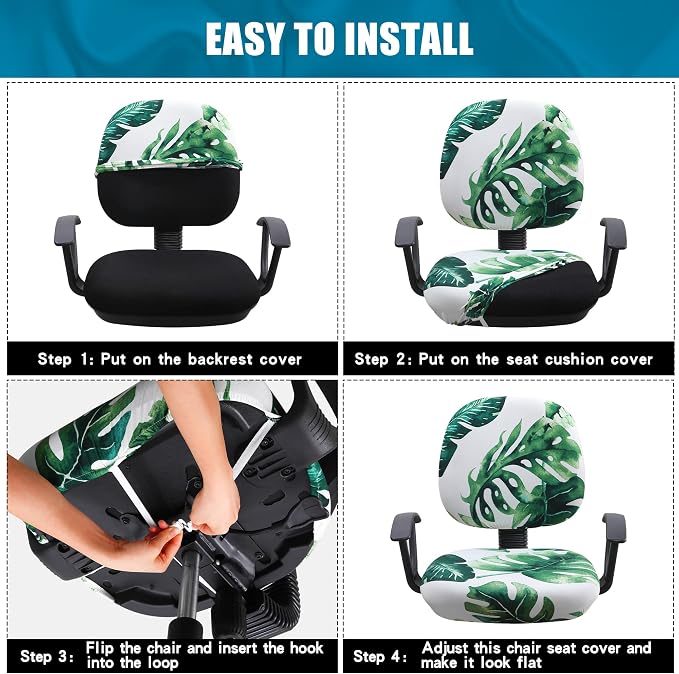 Smiry Stretch Printed Office Computer Desk Chair Covers for Seat & Backrest | Stretch Fit, Soft Fabric Universal Washable Removable, Anti-Dust Rotating Chair Slipcovers Protector - Image 7