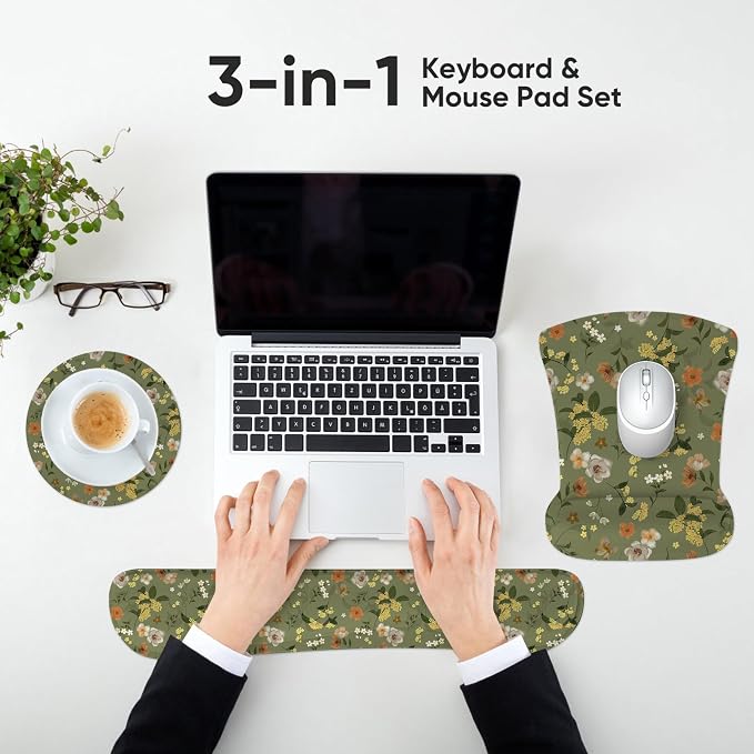 Ergonomic Memory Foam Keyboard Mouse Pad Set with Wrist Rest Support,Non-Slip Hand Wrist Cushion for Laptop/Notebook/Desktop/Computer/Gaming/Office,Easy Typing& Pain Relief (Flowers) - Image 6