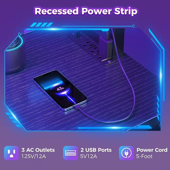 Small Black L Shaped Gaming Desk with Hutch , 47 Inch Corner Gaming Desk with Storage Shelves for Bedroom Small Space, Reversible L-Shaped Computer PC Desks with Pegboard LED Light for Kids Boys Girls - Image 5