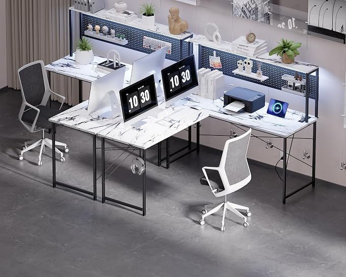 Pamray 60 Inch L Shaped Gaming Desk with Shelves and Storage | With Pegboard LED Lights Power Outlets, Reversible, Suitable for Home Office Bedroom Living Room Dorms Apartments - Image 8