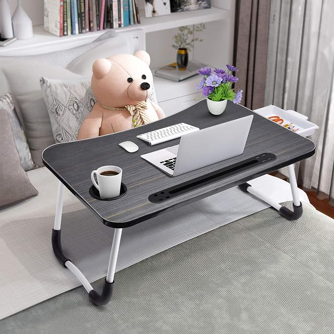 Slendor Bed Desk for Laptop and Writing with Storage, Cup Holder, Light - Image 3
