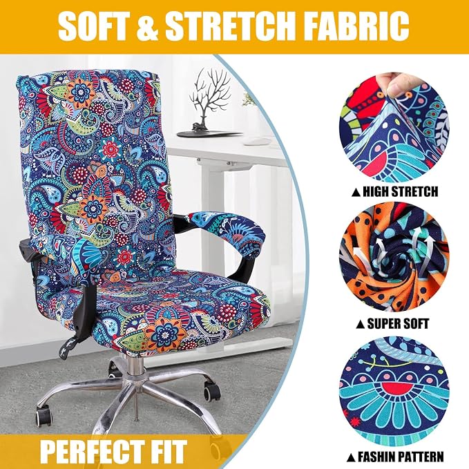 Smiry Office Computer Chair Cover with Armrest Covers, Blue Green | Stretch Printed Universal Removable Washable Desk Rotating Chair Slipcovers, Soft Anti-Dust Spandex Protector with Zipper - Image 3