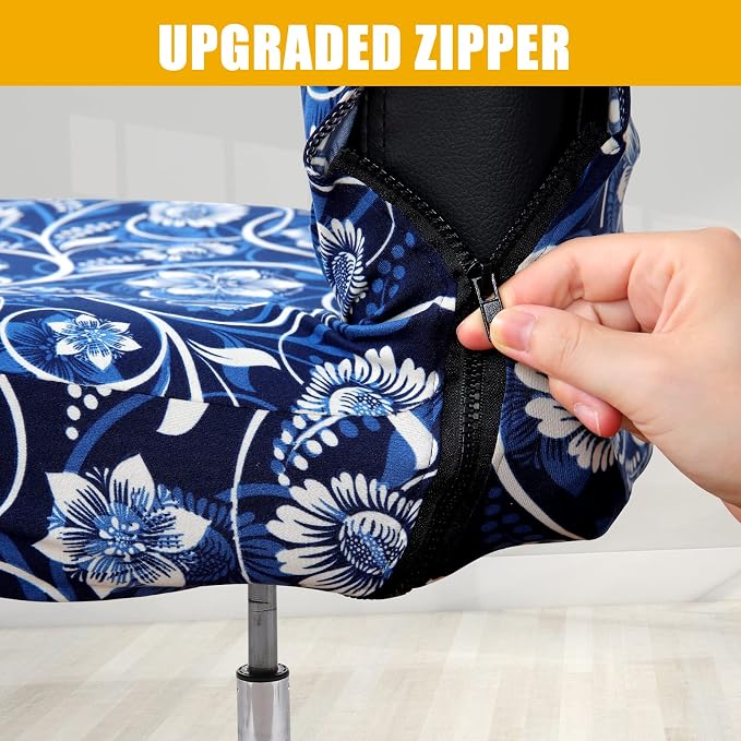 Smiry Stretch Printed Office Computer Desk Chair Covers, Navy Blue | Universal Desk Rotating Chair Slipcovers Removable Washable, Soft Fit Anti-Dust Spandex Protector Cover with Zipper - Image 3