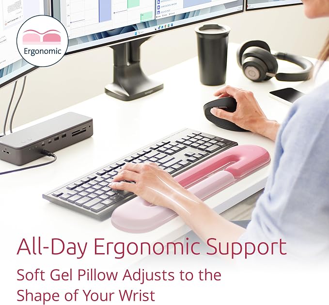Kensington Duo Gel Loop Wrist Rest for Keyboard, Wrist Pad for Full Size Keyboard, Ergonomic Wrist Pad, Non-Skid Computer Pad with Wrist Support, Pink K62679WW, 17.7" x 3.7"x 0.9” - Image 2