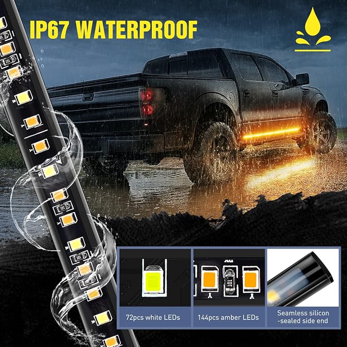 Nilight Truck LED Running Board Lights 2PCS 70 Inch LED Side Maker Light with 216 LEDs White Courtesy Light & Sequential Amber Turn Signal Lighting Strips for Extended & Crew Cab Trucks Pickup - Image 6