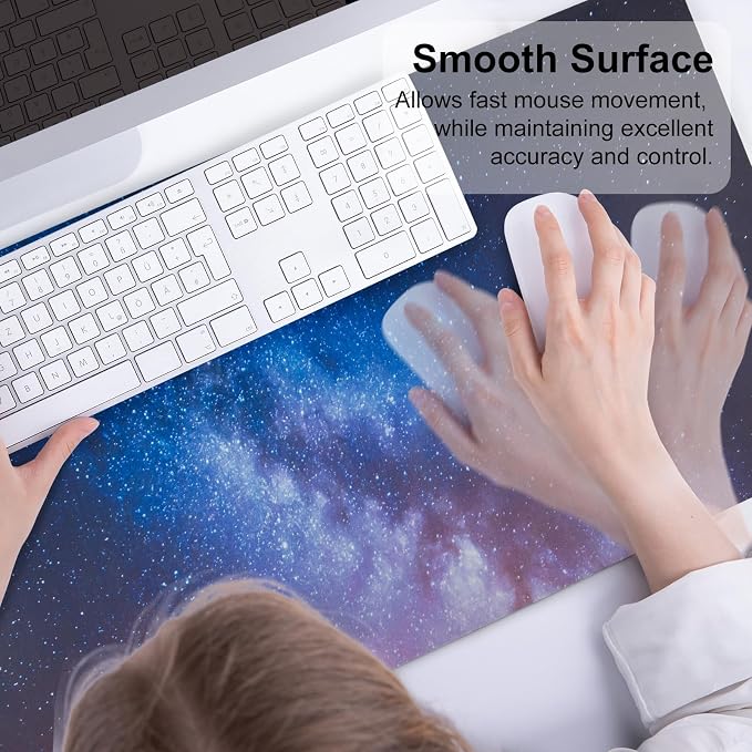 QiyI PU Leather Large Mouse Pad, Office Decor, 31.5" x 15.7", Blue Galaxy | Desk Décor Accessories, Extended Size, Waterproof & Easy to Clean, Smooth Surface, Non Slip Desk Organization - Image 5