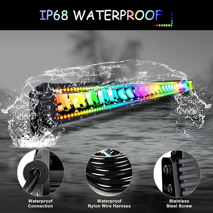 RGB 52" LED Light Bar 2X 4 Flood Fog Pods for Wrangler JK 2007-2018 - Image 6