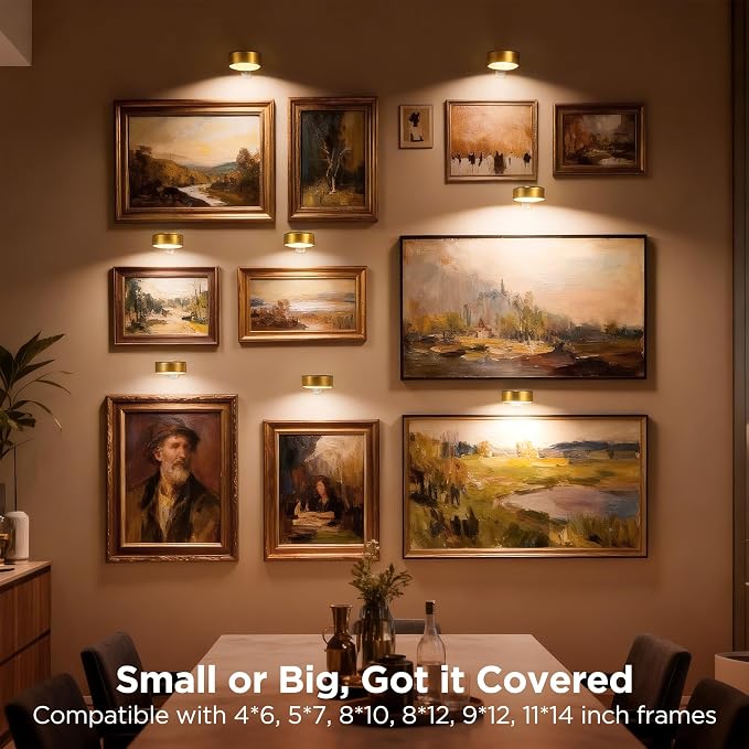 4-Pack Picture Lights for Wall, Rechargeable Cordless Poster Lights, Gold - Image 6