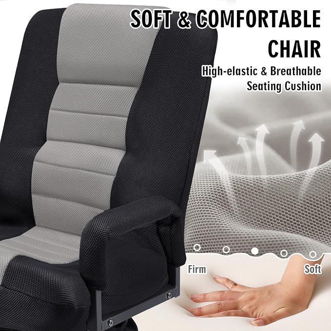 Swivel Floor Gaming Chair w/Armrests,Folding Video Reclining Sofa w/6 Adjustable Position, Padded Backrest & Cushion, Lazy Lounger Couch for E-Sports, Reading, Relaxing, Watching TV, Grey - Image 6