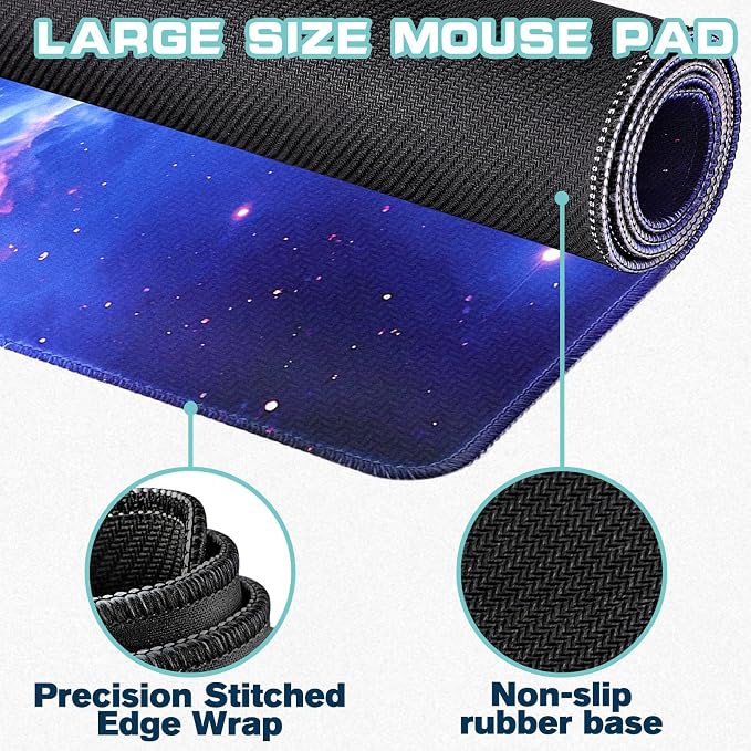 Mouse Pad Gaming - Desk Mat for Keyboard and Mouse - Purple Galaxy Space Large Mouse Pads for Desk, Gaming Mousepad with Non-Slip Base, Desks Pad (31.5" X 11.8") for Game, Office and Home - Image 2