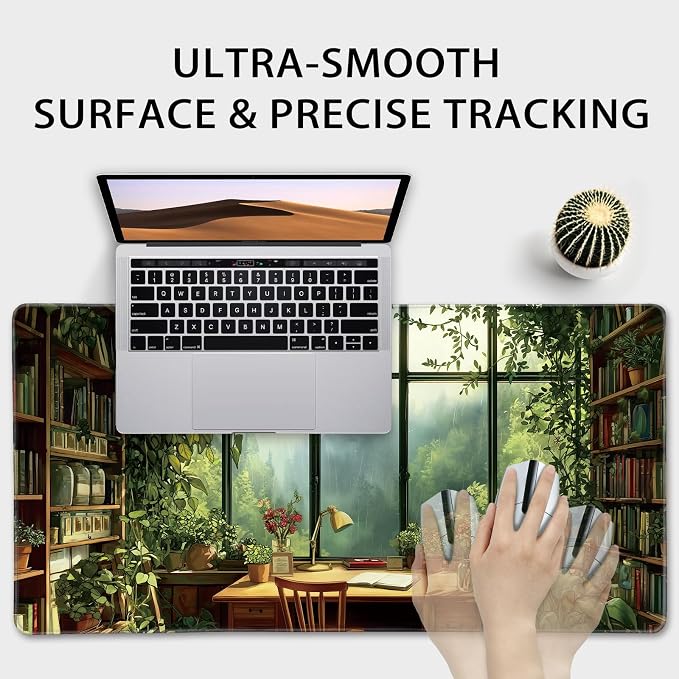 Green Study Room Large Gaming Mouse Pad Desk Mat 31.5"x15.7" | Extended Mousepad, Non-Slip Rubber Base , Stitched Edges, for Computer/Laptop/Office/Home - Image 5
