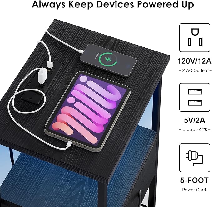 Fixwal Night Stand with Charging Station, Black Led Nightstand, 1 Drawer - Image 5