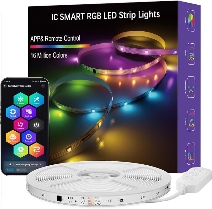 LED Strip Lights, 50FT Smart IC RGB WiFi Voice Controlled LED Lights by TFZBA