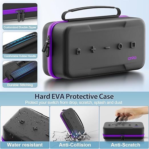 OIVO Carrying Case Compatible with 2025 Nintendo Switch, Portable Switch 2 Travel Carry Case Fit for Joy-Con 2 & Adapter, Hard Shell Protective Pouch Bag with 24 Game Slots, Purple - Image 5