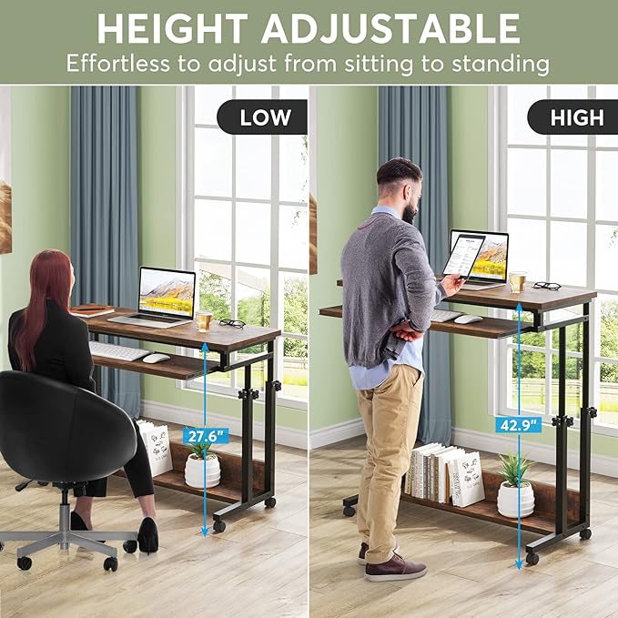 Tribesigns Portable Desk for Sofa and Bed, Height Adjustable Laptop Table Small Standing Desk Rolling Computer Cart with Keyboard Tray on Wheels for Home Office - Image 6