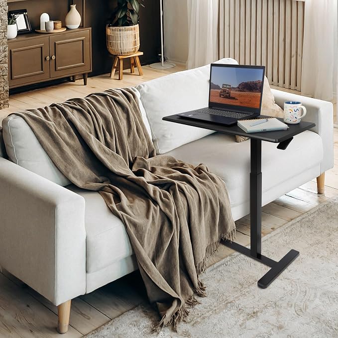 Mount-It! Hospital Overbed Table with Wheels, Adjustable Height, Black - Image 2