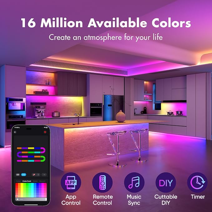 LED Strip Lights, 100FT Smart IC RGB WiFi Voice Controlled LED Lights - Image 5