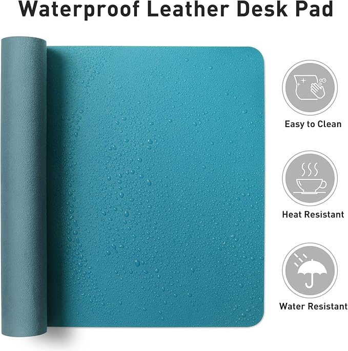 Aothia Faux Leather Desk Mat – Large Mouse Pad, Non-Slip PU Leather Blotter, Waterproof Writing Surface for Office and Home (Turquoise, 47.2" x 23.6") - Image 7