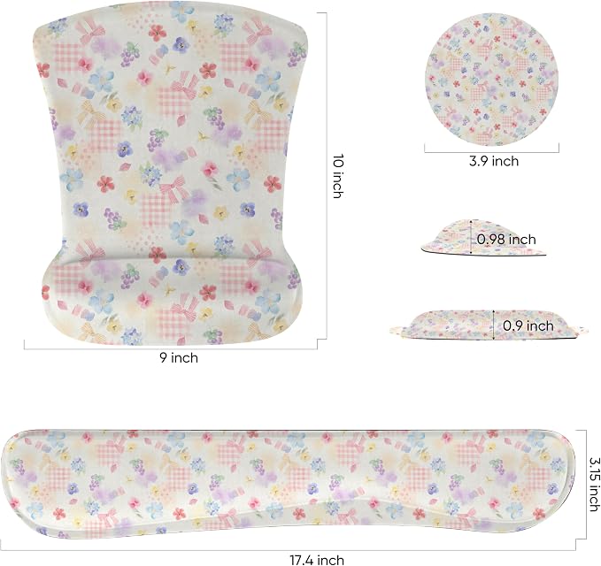 Ergonomic Memory Foam Keyboard Mouse Pad Set with Wrist Rest Support,Non-Slip Hand Wrist Cushion for Laptop/Notebook/Desktop/Computer/Gaming/Office,Easy Typing& Pain Relief (Flowers & Bowknot) - Image 2