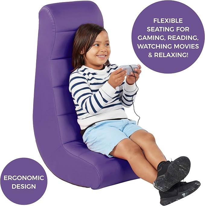 Factory Direct Partners Soft Ergonomic Horizontal Soft Floor Video Rocker - Cushioned Ground Chair Great for Reading, Gaming or Watching TV for Kids, Teens and Adults - Purple, 10498-PU - Image 4