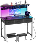 MUTUN Computer Desk with Drawers, 40 Inch Computer Desk with Power Outlet & LED Light, Gaming Desk with Adjustable Monitor Stand & Pegboard, Modern PC Study Writing Table for Bedroom, Black by MUTUN