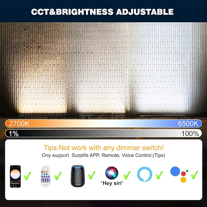 Smart Wall Washer Lights Adjustable Color Temperature 2700K-6500K,72W 9600lm 1%-100% Brightness Dimmable LED Bar Light APP & Remote Control for Outdoor, Compatible with Alexa/Google Assistant - Image 2