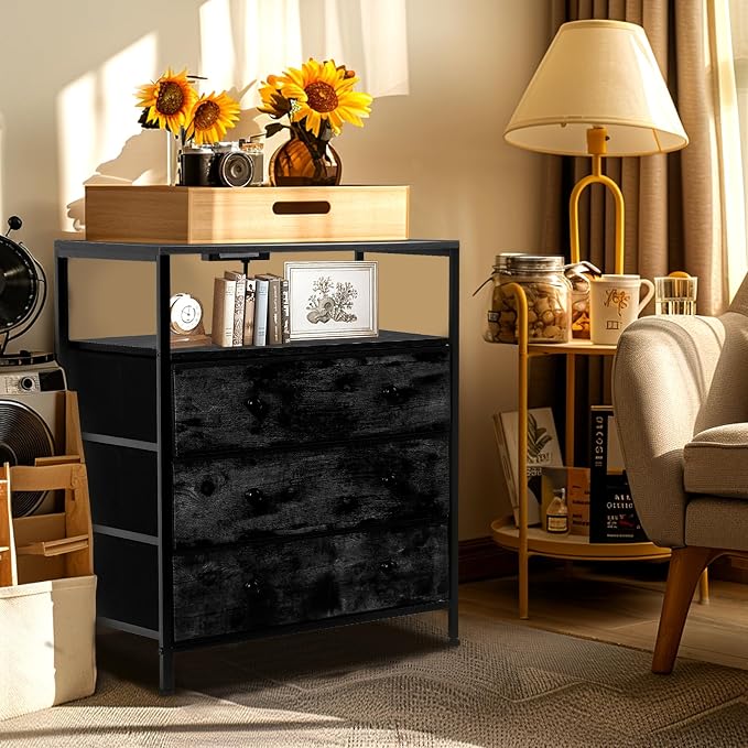 3-Drawer LED Nightstand Set 2 with Charging Station, Black - Image 7