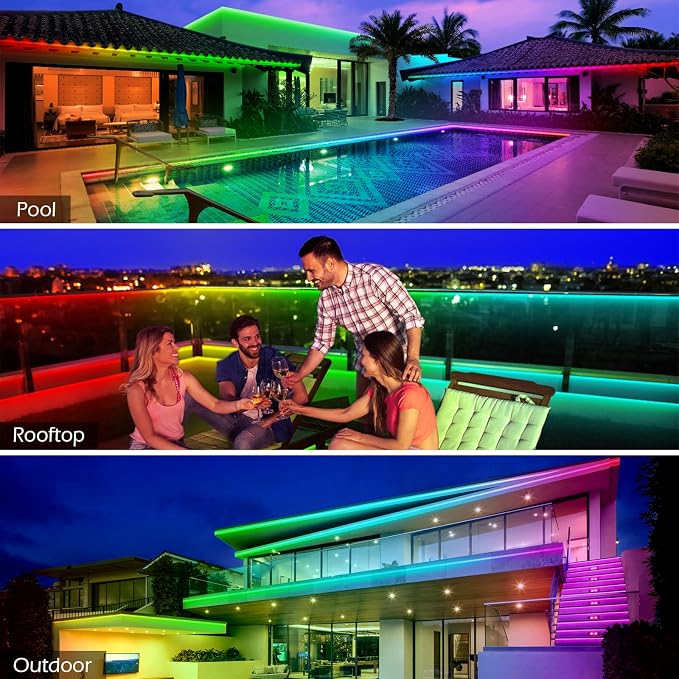 AILBTON 200ft Outdoor LED Strip Lights Waterproof with self-Adhesive Back,IP68 Outside Strips Bluetooth App Remote,Music Sync RGB Exterior Rope Lights,for Balcony,Deck,Roof,Pool - Image 2