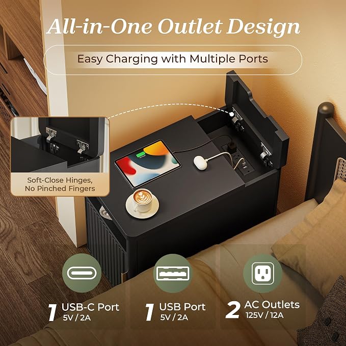 Huuger Narrow Nightstand with Charging Station, USB-C Port - Image 4