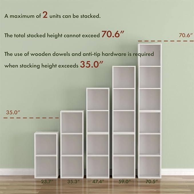 Homes: Inside + Out Apexa 2-Cube Storage Organizer Shelves, Stackable Wood Bookcase Fits Cubby Bins for Organization, Dorm Teen Room Decor & Home Office, Taupe Grey - Image 8