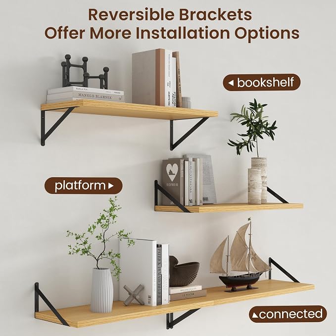 Axeman Deep Floating Shelves - 30 Inch Floating Shelves Set of 2-12 Inch Deep Oak Wall Shelves for Living Room Bathroom Kitchen - Image 4