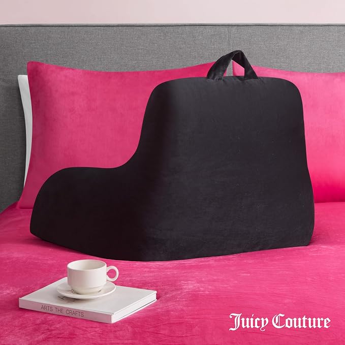 Juicy Couture Velour Backrest Pillow with Rhinestone Juicy Logo - 30"x17", Black Supportive Bed Rest Pillow for Reading, Gaming, or Relaxing - Image 5