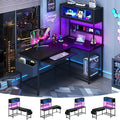 L Shaped Gaming Desk with Power Outlets & LED Lights, 39'' Small Reversible Computer Desk with Hutch & Pegboard & Display Cabinet, Corner Home Office Desk with Keyboard Tray & Storage Bag, Black by HUAHUU
