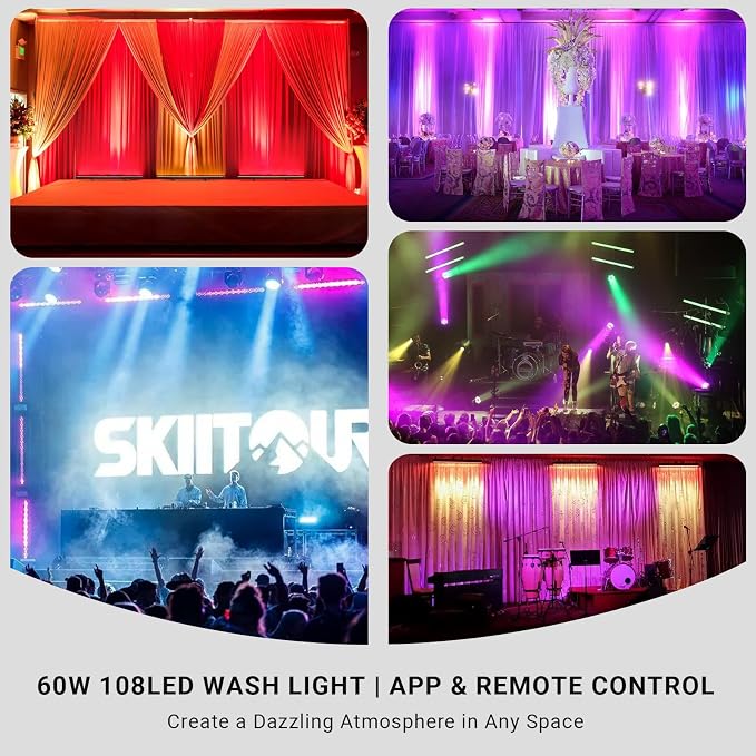 LED Stage Wash Light Bar: 60W Dual-Row LED with 108 LEDs - Remote & App Control - Sound Activated Music Sync - Aluminium Construction for Events DJ Parties Venues Home Decor Band Performances - Image 9