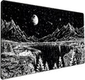 Black and White Desk Mat Dark Nature Forest Mouse pad XXL Starry Night Mountain Desk pad Aesthetic Moon and Stars Mousepad XXL for Laptop Computer Mouse Gaming Keyboard Mat, 31.5 X 15.8 in by Mechanical+Cattle