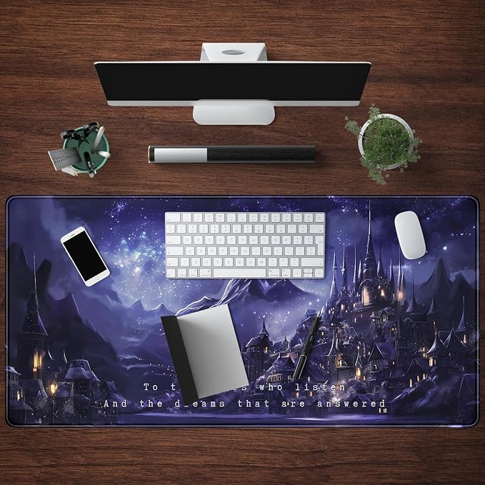Night Purple Desk Mat Dark Academia Anime Computer Desk Keyboard Mat, 31.5 X 15.8 in Office Decor for Women Castle Aesthetics Mouse Pad XXL for Desktop Laptop Computer Mouse Gaming Pad - Image 4