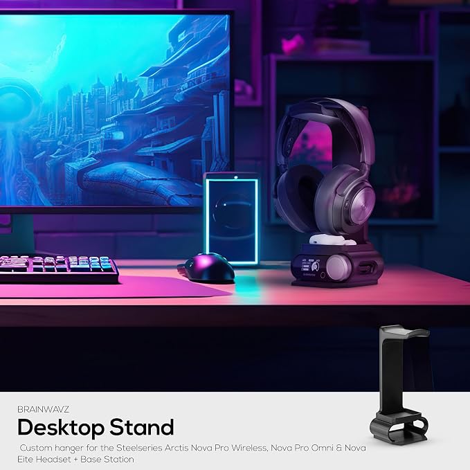 BRAINWAVZ Headphone Stand Designed for Steelseries Arctis Nova Pro, Elite and Pro Omni Wireless Headsets with Dock for the Wireless Base Station (HPS01) - Image 3