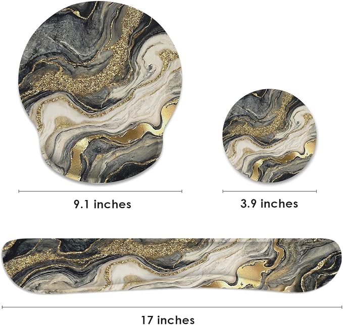 Britimes Ergonomic Mouse Pad Set with Wrist Rest, Black Gold Marble - Image 2