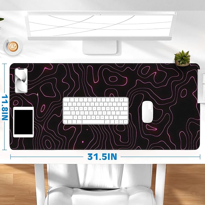 Gaming Desk Mat with Silky Smooth Surface & Exquisite Patterns,31.5x11.8 Inches Large-Sized Mouse Pad, Perfect for Extended Gaming,Work,and Home Office Decor (Red Topographic Lines) - Image 6