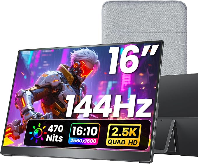 kksmart Portable Monitor for Laptop MacBook Surface PC Xbox PS5, Travel Monitor Second Screen for Laptop, HDMI USB-C VESA Compatible Built-in Speaker, 16 by Unknown