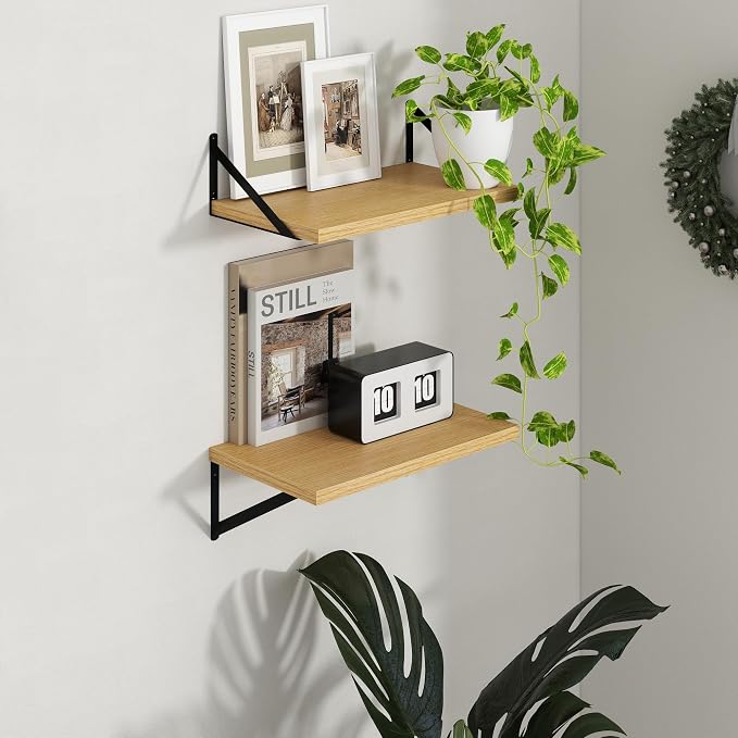 Axeman Deep Floating Shelves - 20 Inch Floating Shelves Set of 2-12 Inch Deep Oak Wall Shelves for Living Room Bathroom Kitchen - Image 2