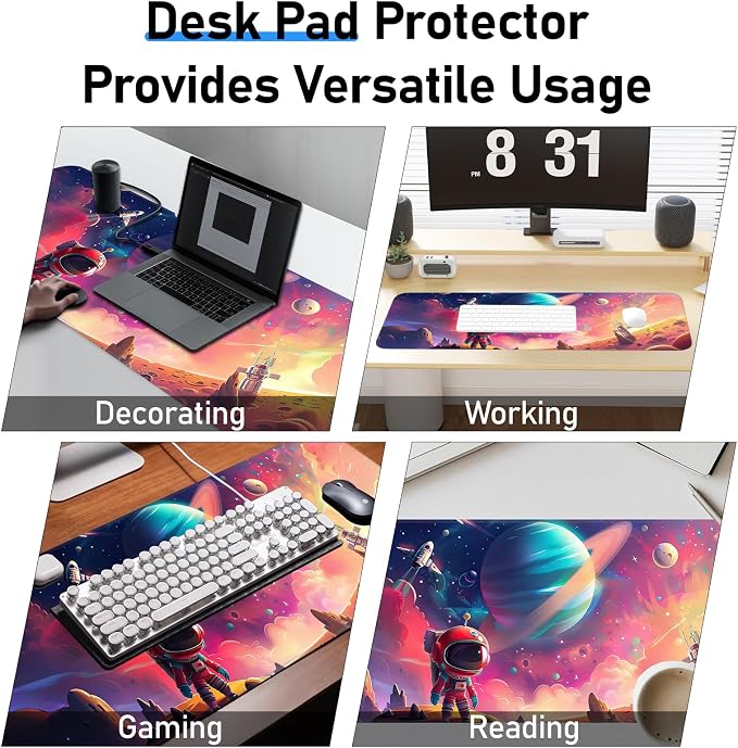 Gaming Mouse Pad, Non-Slip Rubber Band Stitched Edge, Astronaut Planet Space, Suitable for Home, Gaming, Office, 31.5x11.8 Inch Anime Mouse Pad - Image 7