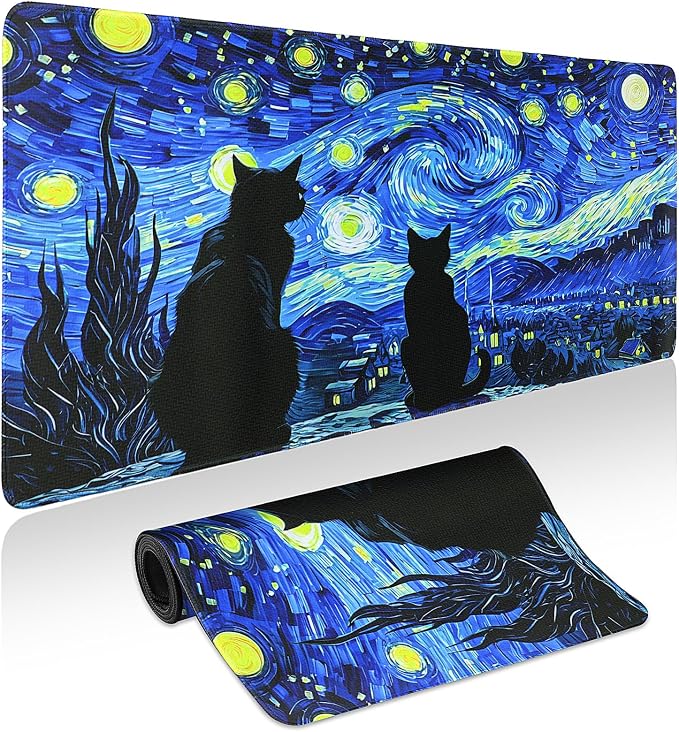 Mouse Pad Gaming - Desk Mat for Keyboard and Mouse - Van Gogh Starry Night Large Mouse Pads for Desk, Gaming Mousepad with Non-Slip Base, Desks Pad (31.5" X 11.8") for Game, Office and Home by Unknown
