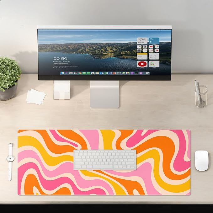 Boho XL Mouse Pad Large Desk Mat Extended Keyboard Mouse Pad Abstract Mousepad with Non-Slip Base and Stitched Edge Minimalist Mouse Mat Desk Pad 31.5 x 11.8 in Mouse Pads for Desk Home Office Gaming - Image 6