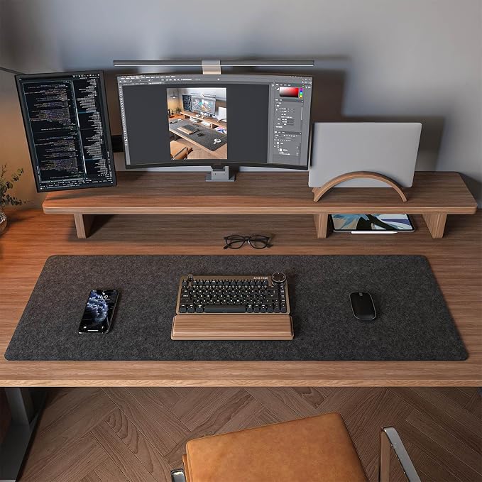 DAWNTREES Felt Desk Mat, Computer Mat for Desk, Dark Gray (36x12Inches) | Non-Slip Large Felt Mouse Pad and Keyboard Mat, Felt Desk Pad for Office and Home, Desktop Protection - Image 4