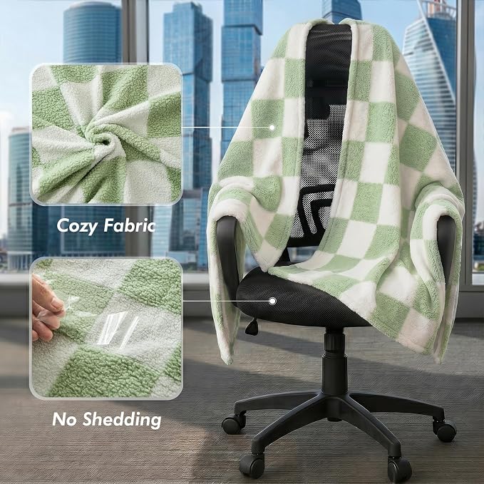 The Chair Blanket for Office,3-in-1(Chair Blanket/Seat Cushion/Pillow) Stay-in-Place Office Blankets for Women Work,Warm Smooth Velvet & Shed-Free,Size M-Green - Image 5