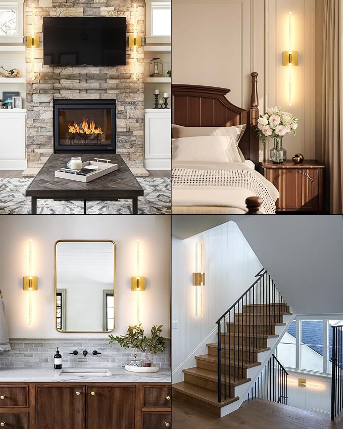 Wall Sconce Set of 2: Gold Rechargeable Wireless Magnetic Install, Crystal - Image 4
