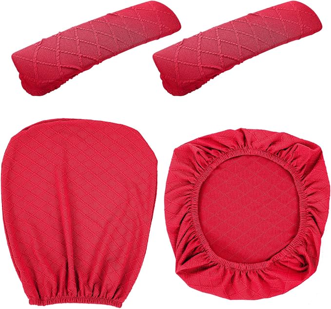 Tallew 4 Pcs Office Chair Covers Set Computer Universal Protective Stretchable Chair Seat Covers Desk Armrest Slipcovers Pads Office Cushion Backrest for Rotating(Red) - Image 2